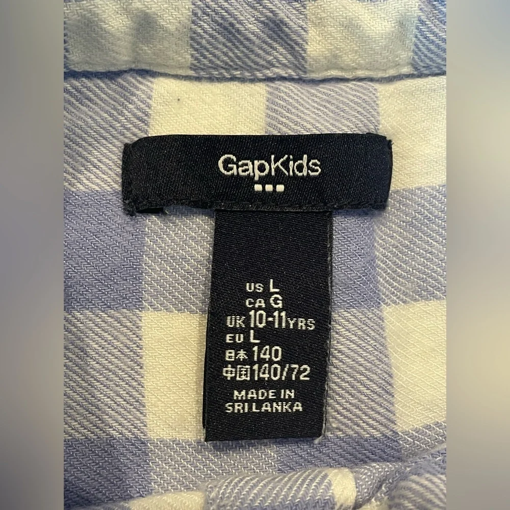 GAP Kid’s Light Blue and White Gingham Plaid  Button Down Shirt Size L 10-11 yrs